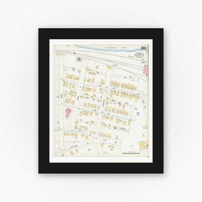 Old map wall art mockup — black gallery frame with white mat — Sanborn Fire Insurance Map from Oil City, Venango County, Pennsylvania (1906), Sheet #0020