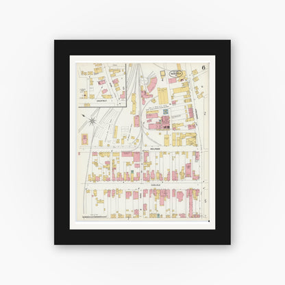 Old map wall art mockup — black gallery frame with white mat — Sanborn Fire Insurance Map from Hanover, York County, Pennsylvania (1902), Sheet #0006