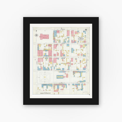 Old map wall art mockup — black gallery frame with white mat — Sanborn Fire Insurance Map from Laredo, Webb County, Texas (1905), Sheet #0008