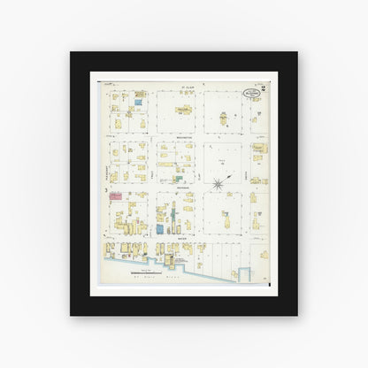 Old map wall art mockup — black gallery frame with white mat — Sanborn Fire Insurance Map from Algonac, Saint Clair County, Michigan (1907), Sheet #0002