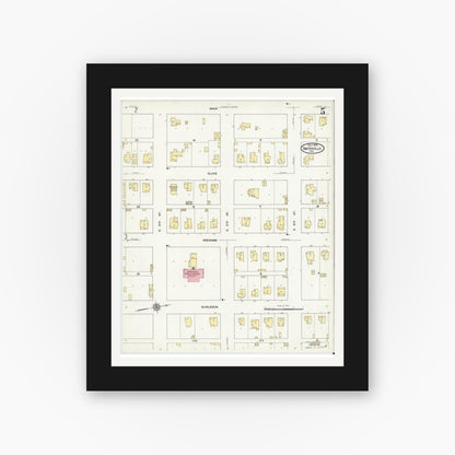 Old map wall art mockup — black gallery frame with white mat — Sanborn Fire Insurance Map from Smithville, Bastrop County, Texas (1909), Sheet #0005
