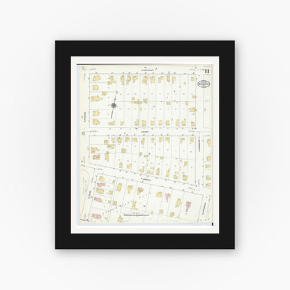 Old map wall art mockup — black gallery frame with white mat — Sanborn Fire Insurance Map from Wauseon, Fulton County, Ohio (1910), Sheet #0011