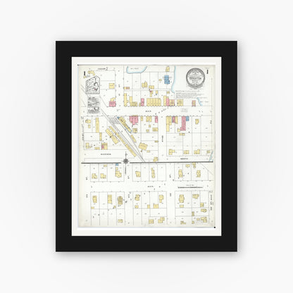Old map wall art mockup — black gallery frame with white mat — Sanborn Fire Insurance Map from Brighton, Livingston County, Michigan (1923), Sheet #0001
