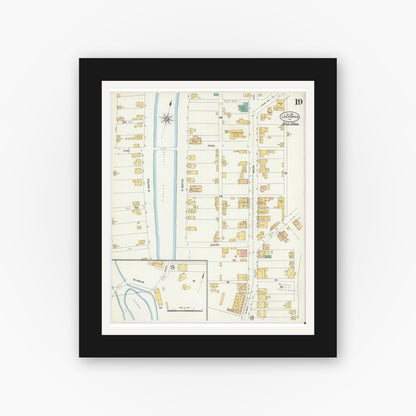 Old map wall art mockup — black gallery frame with white mat — Sanborn Fire Insurance Map from Lock Haven, Clinton County, Pennsylvania (1906), Sheet #0019