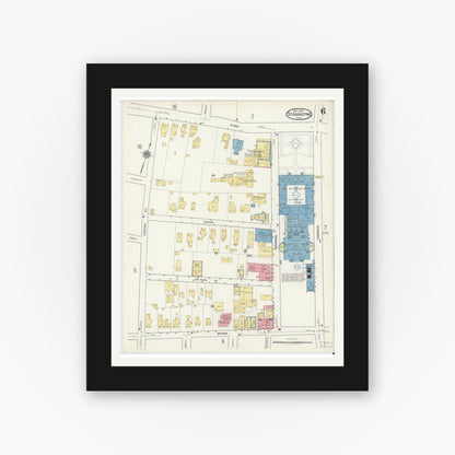 Old map wall art mockup — black gallery frame with white mat — Sanborn Fire Insurance Map from Saint Augustine, Saint John's County, Florida (1917), Sheet #0006