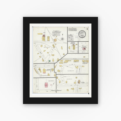 Old map wall art mockup — black gallery frame with white mat — Sanborn Fire Insurance Map from Oxford, Oakland County, Michigan (1900) - Complete Map Set