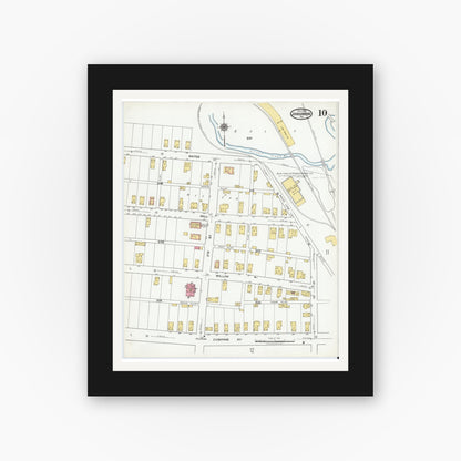 Old map wall art mockup — black gallery frame with white mat — Sanborn Fire Insurance Map from Johnsonburg, Elk County, Pennsylvania (1919), Sheet #0010