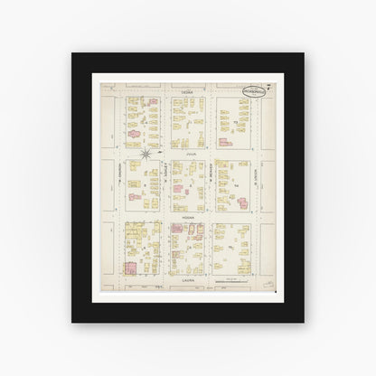 Old map wall art mockup — black gallery frame with white mat — Sanborn Fire Insurance Map from Jacksonville, Duval County, Florida (1887), Sheet #0007