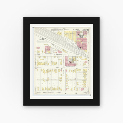 Old map wall art mockup — black gallery frame with white mat — Sanborn Fire Insurance Map from Galion, Crawford County, Ohio (1913), Sheet #0012