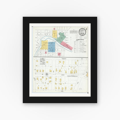 Old map wall art mockup — black gallery frame with white mat — Sanborn Fire Insurance Map from Belding, Ionia County, Michigan (1900), Sheet #0001