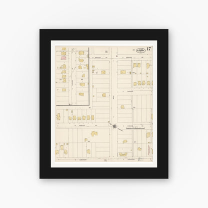 Old map wall art mockup — black gallery frame with white mat — Sanborn Fire Insurance Map from Alhambra, Los Angeles County, California (1912), Sheet #0017