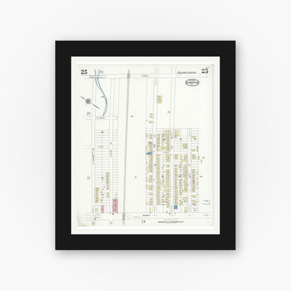 Old map wall art mockup — black gallery frame with white mat — Sanborn Fire Insurance Map from Kingston, Luzerne County, Pennsylvania (1925), Sheet #0025