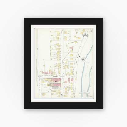 Old map wall art mockup — black gallery frame with white mat — Sanborn Fire Insurance Map from Gallipolis, Gallia County, Ohio (1908), Sheet #0005