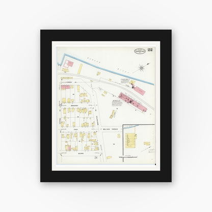 Old map wall art mockup — black gallery frame with white mat — Sanborn Fire Insurance Map from Rensselaer, Rensselaer County, New York (1909), Sheet #0022
