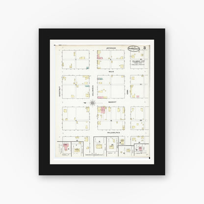 Old map wall art mockup — black gallery frame with white mat — Sanborn Fire Insurance Map from Columbus Junction, Louisa County, Iowa (1892), Sheet #0003