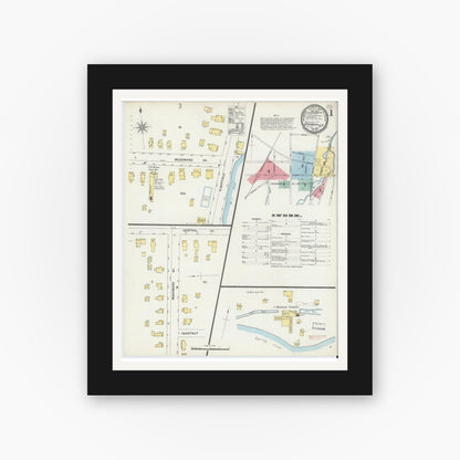 Old map wall art mockup — black gallery frame with white mat — Sanborn Fire Insurance Map from Springville, Erie County, New York (1897), Sheet #0001