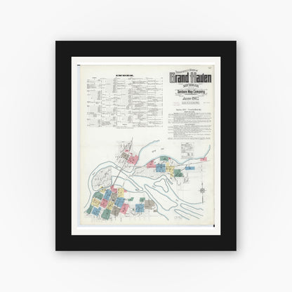 Old map wall art mockup — black gallery frame with white mat — Sanborn Fire Insurance Map from Grand Haven, Ottawa County, Michigan (1912), Sheet #0001