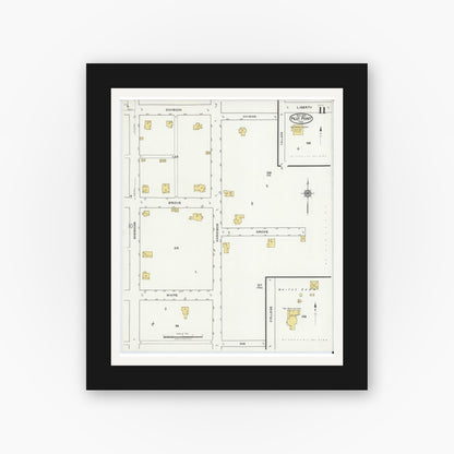 Old map wall art mockup — black gallery frame with white mat — Sanborn Fire Insurance Map from Pilot Point, Denton County, Texas (1921), Sheet #0011