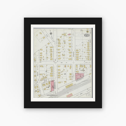 Old map wall art mockup — black gallery frame with white mat — Sanborn Fire Insurance Map from Conneaut, Ashtabula County, Ohio (1919), Sheet #0002