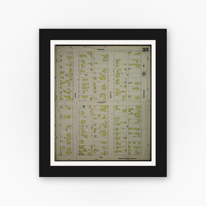Old map wall art mockup — black gallery frame with white mat — Sanborn Fire Insurance Map from La Crosse, La Crosse County, Wisconsin (1891), Sheet #0033