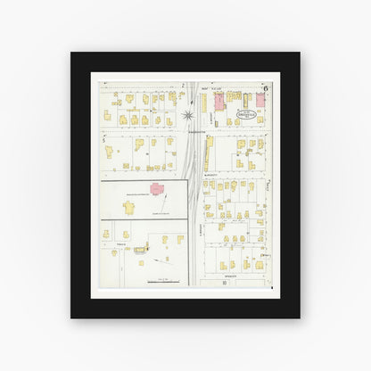 Old map wall art mockup — black gallery frame with white mat — Sanborn Fire Insurance Map from Greenville, Hunt County, Texas (1903), Sheet #0006