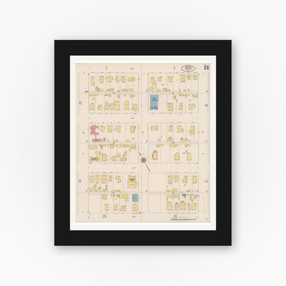 Old map wall art mockup — black gallery frame with white mat — Sanborn Fire Insurance Map from Merced, Merced County, California (1922), Sheet #0013