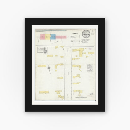 Old map wall art mockup — black gallery frame with white mat — Sanborn Fire Insurance Map from Sunderland, Franklin County, Massachusetts (1915), Sheet #0001