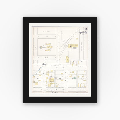 Old map wall art mockup — black gallery frame with white mat — Sanborn Fire Insurance Map from Marysville, Yuba County, California (1890), Sheet #0015
