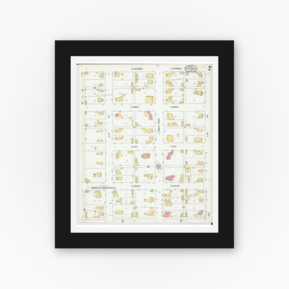 Old map wall art mockup — black gallery frame with white mat — Sanborn Fire Insurance Map from Ottawa, Putnam County, Ohio (1900), Sheet #0007