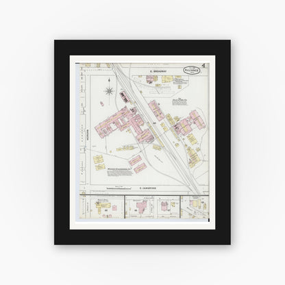 Old map wall art mockup — black gallery frame with white mat — Sanborn Fire Insurance Map from Alliance, Stark County, Ohio (1888), Sheet #0004