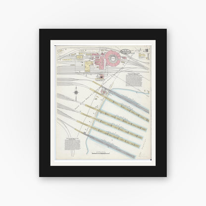 Old map wall art mockup — black gallery frame with white mat — Sanborn Fire Insurance Map from Two Harbors, Lake County, Minnesota (1914), Sheet #0011