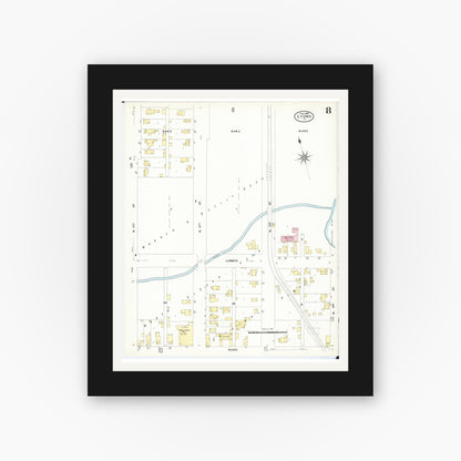 Old map wall art mockup — black gallery frame with white mat — Sanborn Fire Insurance Map from Lyons, Clinton County, Iowa (1909), Sheet #0008