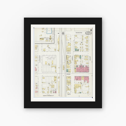 Old map wall art mockup — black gallery frame with white mat — Sanborn Fire Insurance Map from Lanark, Carroll County, Illinois (1893), Sheet #0002