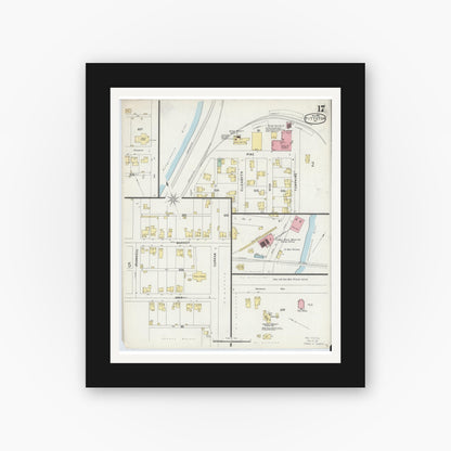 Old map wall art mockup — black gallery frame with white mat — Sanborn Fire Insurance Map from Pittston, Luzerne County, Pennsylvania (1896), Sheet #0017