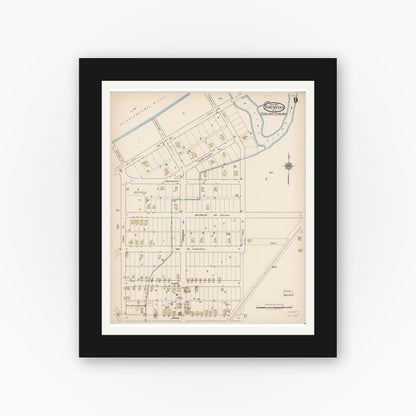 Old map wall art mockup — black gallery frame with white mat — Sanborn Fire Insurance Map from Fort Myers, Lee County, Florida (1922), Sheet #0009