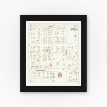 Old map wall art mockup — black gallery frame with white mat — Sanborn Fire Insurance Map from Gainesville, Cooke County, Texas (1913), Sheet #0014