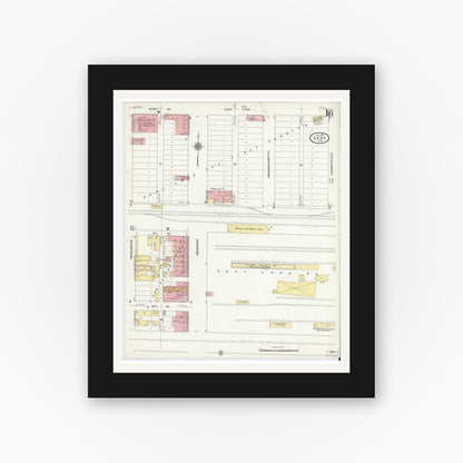 Old map wall art mockup — black gallery frame with white mat — Sanborn Fire Insurance Map from Gary, Lake County, Indiana (1911), Sheet #0016