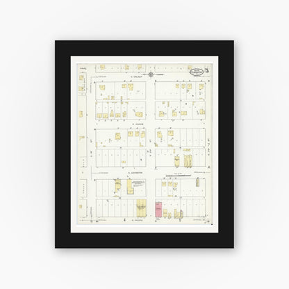 Old map wall art mockup — black gallery frame with white mat — Sanborn Fire Insurance Map from Plainview, Hale County, Texas (1914), Sheet #0005