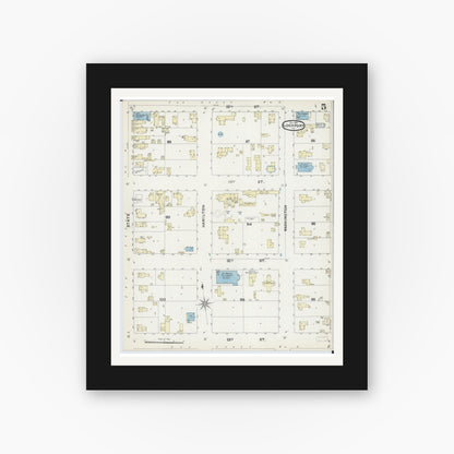Old map wall art mockup — black gallery frame with white mat — Sanborn Fire Insurance Map from Lockport, Will County, Illinois (1891), Sheet #0005