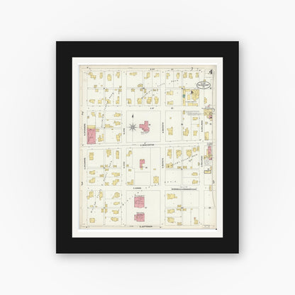 Old map wall art mockup — black gallery frame with white mat — Sanborn Fire Insurance Map from Fairmount, Grant County, Indiana (1902), Sheet #0004