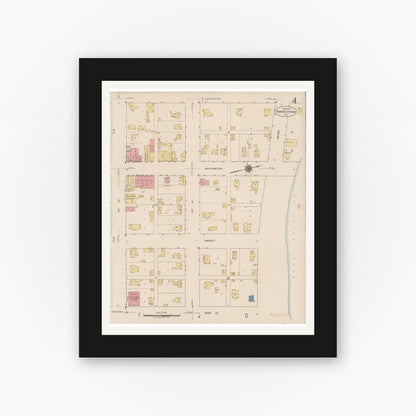 Old map wall art mockup — black gallery frame with white mat — Sanborn Fire Insurance Map from Prophetstown, Whiteside County, Illinois (1922), Sheet #0004