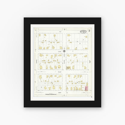 Old map wall art mockup — black gallery frame with white mat — Sanborn Fire Insurance Map from Whitewright, Grayson County, Texas (1912), Sheet #0002
