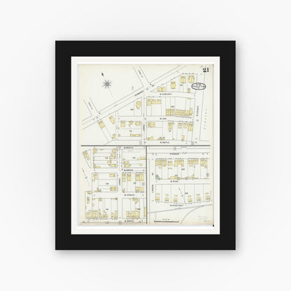 Old map wall art mockup — black gallery frame with white mat — Sanborn Fire Insurance Map from Hazleton, Luzerne County, Pennsylvania (1895), Sheet #0021