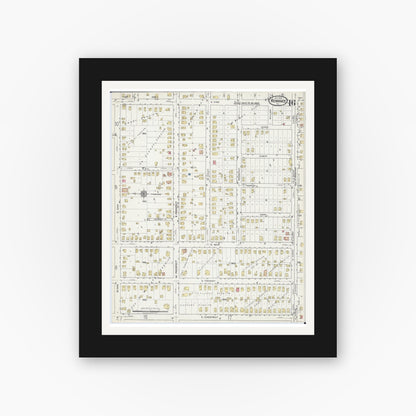 Old map wall art mockup — black gallery frame with white mat — Sanborn Fire Insurance Map from Kewanee, Henry County, Illinois (1918), Sheet #0016