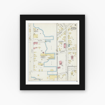 Old map wall art mockup — black gallery frame with white mat — Sanborn Fire Insurance Map from New Bern, Craven County, North Carolina (1893), Sheet #0005