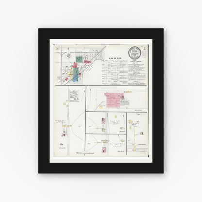 Old map wall art mockup — black gallery frame with white mat — Sanborn Fire Insurance Map from Coal City, Grundy County, Illinois (1907) - Complete Map Set