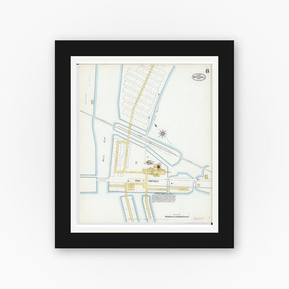 Old map wall art mockup — black gallery frame with white mat — Sanborn Fire Insurance Map from Whitehall, Muskegon County, Michigan (1902), Sheet #0008