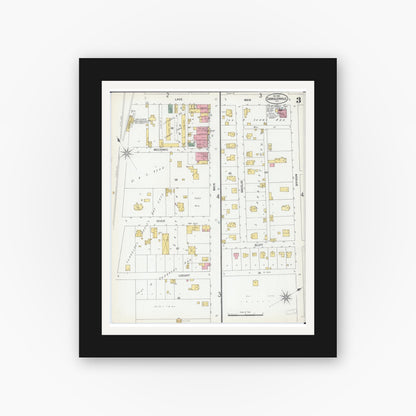 Old map wall art mockup — black gallery frame with white mat — Sanborn Fire Insurance Map from Chandlerville, Cass County, Illinois (1900), Sheet #0003