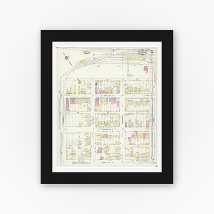 Old map wall art mockup — black gallery frame with white mat — Sanborn Fire Insurance Map from Hannibal, Marion County, Missouri (1913), Sheet #0005