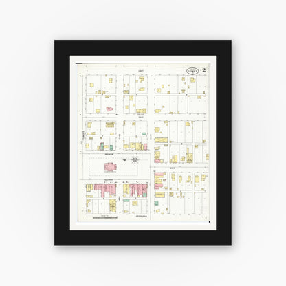 Old map wall art mockup — black gallery frame with white mat — Sanborn Fire Insurance Map from Sidney, Fremont County, Iowa (1899), Sheet #0002
